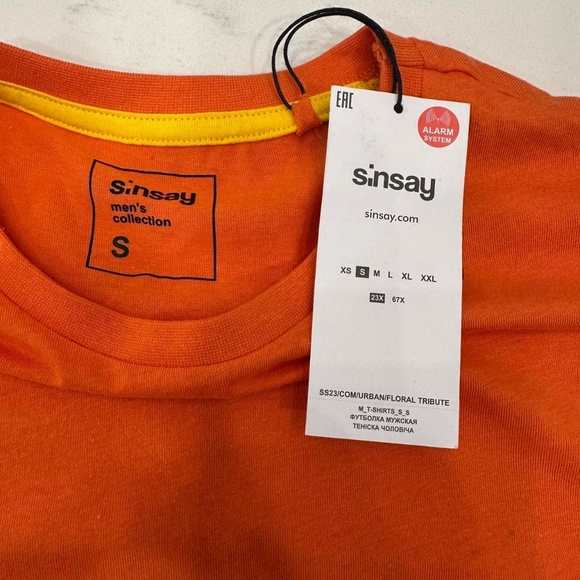 NWT Sinsay Shirt Mens S Orange Flowers Embroidered Summer Vibes Tee - Picture 3 of 5